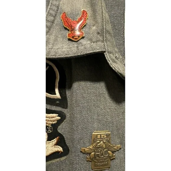 Harley Davidson Biker Blues Frayed Sleeveless Shirt W/ Multiple Pins/Patches- L - Picture 3 of 14